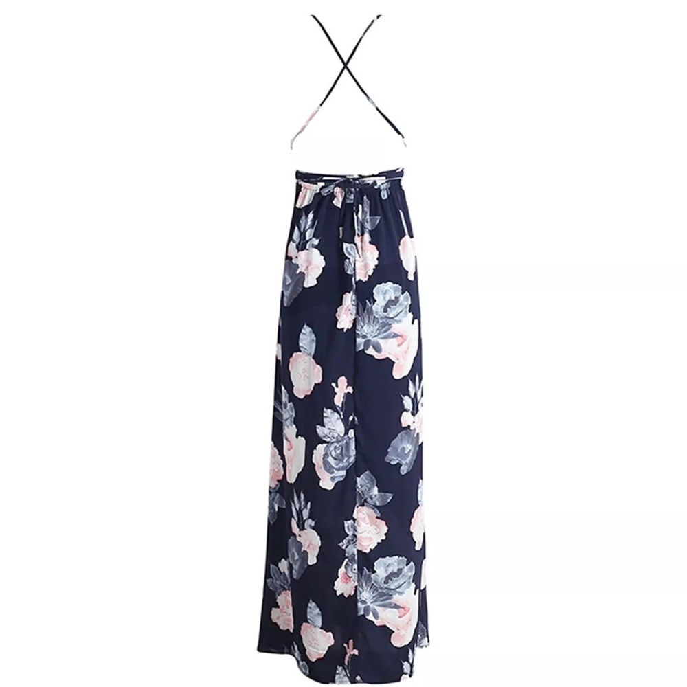 SIMPLEE Women Backless V Neck Floral Split Maxi Dress, Size M boho beach stretch - Picture 4 of 9